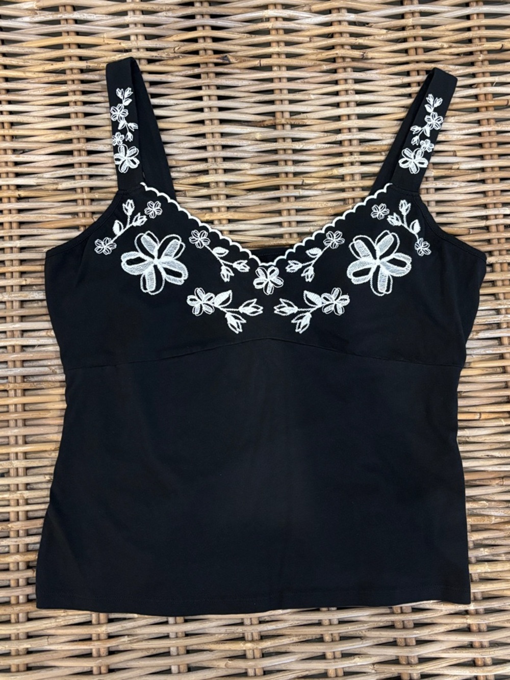 J. Crew Black Camisole with White Floral Embroidery